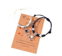 Lnnmomn 2pcs/set Couple Bracelets Braided Hand Ropes For Women Pinky Promise Distance Matching Bracelets for Couples, One Size, Alloy Steel, no gemstone