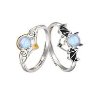 Lnnmomn Angel Devil Matching Promise Rings for Couples,Couple Matching Rings for Woman and Man, Copper, moonlight stone