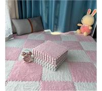 LNNNW Plush Interlocking Carpet Mat 16pcs Non-Slip Soft Interlocking Rugs,Plush Floor Tile Mat,Suitable for Home,Office,Nursery,Gym(White+Pink,0.6cm)