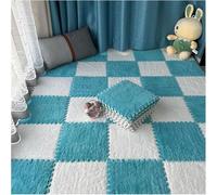 LNNNW Plush Interlocking Carpet Mat 16pcs Non-Slip Soft Interlocking Rugs,Plush Floor Tile Mat,Suitable for Home,Office,Nursery,Gym(White+Dark Blue,1cm)
