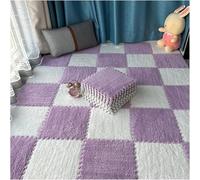 LNNNW Plush Interlocking Carpet Mat 16pcs Non-Slip Soft Interlocking Rugs,Plush Floor Tile Mat,Suitable for Home,Office,Nursery,Gym(White+Purple,0.6cm)