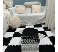 LNNNW Plush interlocking carpet Mat Foam Puzzle Floor Mat, 36 Pieces, Interlocking Shaggy Carpet Square, Soft Fluffy Floor Tiles, Cuttable Floor Mat(White+black)