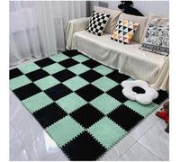 LNNNW Plush interlocking carpet Mat Square Interlocking Carpet Tiles, 30x30x1cm, Plush Foam Floor Mat, Fluffy Jigsaw Puzzle Mats(Green+black,36pcs)