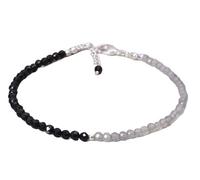 LNNSHX Dainty Labradorite And Black Tourmaline Rondelle 3mm Faceted 7inch Sterling Silver Stacking Beaded Bracelet Simple Layering Gemstone Fine Jewelry Minimalist