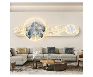 LNNSHX Decorative Painting with Clock Large Wall Sconces Wall Lamp with Adjustable LED Light and Remote Control for Living Room, Modern Wall Lamp Non-Ticking Silent Wall Clocks Hanging Art Sculpture