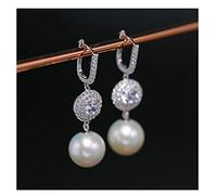 LNNSHX Earring Strong Light Large Particles 11-12mm Freshwater Pearl Inlaid Zirconium Earrings S925 Silver Ladies Earrings (B)