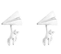 LNNSHX Flat Back Earrings, Paper Plane Shaped Frosted Silver Plated Ear Studs, Playful Minimalist Daily Jewelry, Gift for Grilfriend/Sisters