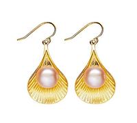 LNNSHX ladies' earrings, Retro Simple S925 Sterling Silver Freshwater Pearl Earrings, white,