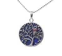 LNNSHX Natural Stone Pendant Necklace For Women,Natural Lapis Lazuli Stone Necklace Handmade Wire Wrapped Tree Of Life Owl Pendant Gemstone Pendant Necklaces Stone Necklace Women Jewelry present For