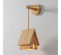 LNNSNE Log Cabin Lamp for Children's Room, Wooden Bedside, Socket, Height Adjustable Light, Cartoon Lights, Wall Fixture
