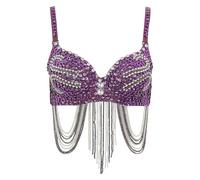 LNNXSZ Women's Sequin Beaded Bustier Womens Belly Dance Top Shiny Corset Crop Top Fringe Rhinestone Sequin Club Bra Spaghetti Straps Underwire Push Up Bustier Tops(Purple)