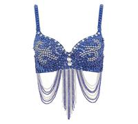 LNNXSZ Women's Sequin Beaded Bustier Womens Belly Dance Top Shiny Corset Crop Top Fringe Rhinestone Sequin Club Bra Spaghetti Straps Underwire Push Up Bustier Tops(Royal Blue)