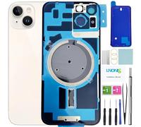 LNONLS 14 Back Glass Replacement for iPhone 14 Rear Back Cover Glass with Waterproof Frame and Camera Lens+Professional Repair Tool Kit (Starlight/White)