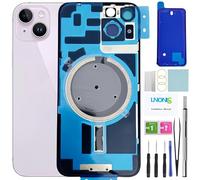 LNONLS 14 Back Glass Replacement for iPhone 14 Rear Back Cover Glass with Waterproof Frame and Camera Lens+Professional Repair Tool Kit (Purple)