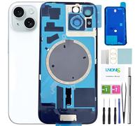 LNONLS 15 Back Glass Replacement for iPhone 15 Rear Back Cover Glass Waterproof and Camera Lens+Professional Repair Tool Kit (Blue)