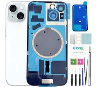 LNONLS 15 Back Glass Replacement for iPhone 15 Rear Back Cover Glass Waterproof and Camera Lens+Professional Repair Tool Kit (Blue)