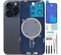 LNONLS 15 Pro Back Glass Replacement for iPhone 15 Pro Rear Back Cover Glass Waterproof and Camera Lens+Professional Repair Tool Kit (Blue Titanium)