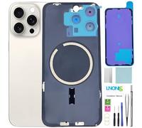 LNONLS 15 Pro Max Back Glass Replacement for iPhone 15 Pro Max Rear Back Cover Glass Waterproof and Camera Lens+Professional Repair Tool Kit (White Titanium)