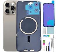 LNONLS 15 Pro Max Back Glass Replacement for iPhone 15 Pro Max Rear Back Cover Glass Waterproof and Camera Lens+Professional Repair Tool Kit (Natural Titanium)