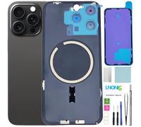 LNONLS 15 Pro Max Back Glass Replacement for iPhone 15 Pro Max Rear Back Cover Glass Waterproofand Camera Lens+Professional Repair Tool Kit (Black Titanium)