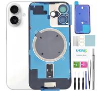 LNONLS 16 Back Glass Replacement for iPhone 16 Rear Back Cover Glass with Frame Waterproof and Camera Lens+Professional Repair Tool Kit (White)