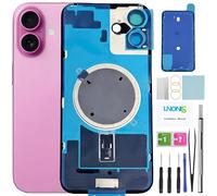 LNONLS 16 Plus Back Glass Replacement for iPhone 16 Plus Rear Back Cover Glass Waterproof and Camera Lens+Professional Repair Tool Kit (Pink)