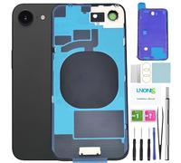 LNONLS 16e Back Glass Replacement for iPhone 16e Rear Back Cover Glass with Frame Waterproof and Camera Lens+Professional Repair Tool Kit (Black)
