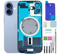 LNONLS 17 Back Glass Replacement for iPhone 17 Rear Back Cover Glass with Frame Magesafe Waterproof Professional Repair Tool Kit (Mist Blue)