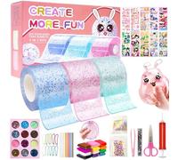 Lnopever 63Pcs Nano Tape Kit for Kids, DIY Nano Tape Magic Craft Set Squishy Maker Kit with Sequins Glitter Stickers Pump and Clay Nano Tape Bubbles Kit Craft Kits for Kids