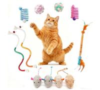 LNOVANT 11-Piece Interactive Cat Toys for Indoor Cats, 2 Bendable Rope Toys, 4 Mice, 2 Springs, 2 Bell Balls & Feather Teaser - Kitten Chew Toys and Cat Supplies
