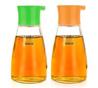 LNQ LUNIQI 2Pcs Soy Sauce Container Dispenser Leakproof Vinegar Dispenser Glass Cruet Bottles Clear Oil Dispensing Bottles Seasoning Bottle with Lid for Olive Oil,Soy Sauce,Syrup (Green&Orange)