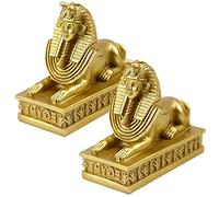 LNQ LUNIQI 2Pcs Sphinx Figurine Resin Craft Egyptian Mythology Pharaoh Statue Vintage Antique for Home Office Desktop Ornaments (Golden)