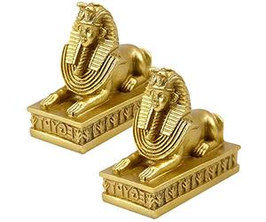 LNQ LUNIQI 2Pcs Sphinx Figurine Resin Craft Egyptian Mythology Pharaoh Statue Vintage Antique for Home Office Desktop Ornaments (Golden)