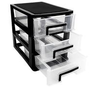 LNQ LUNIQI 3-Tier Plastic Drawer Organizer, Portable Storage Cabinet, Transparent, Black, Size 21x15x19cm/8.27x5.91x7.48inches