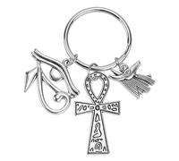 LNQ LUNIQI Key Fob Egyptian Key Ring Eye Of Horus Egyptian Symbol Key Ring Eye Of Horus Key Ring Cross Key Ring for Car Key Bag Decor, silver