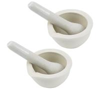 LNQ LUNIQI Porcelain Mortar and Pestle Set, 2 Sets Ceramic Spice Pestle und Mortar Small Kitchen Tools for Grinding Spices Herbs Pepper, White