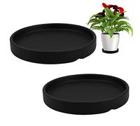LNQ LUNIQI Round 4 Inch Ceramic Plant Saucer Drip Tray Set of 2 for Indoor Small Flower Pots Home Garden Outdoor Flower Plant Pot,Black Saucers
