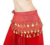 LNQ LUNIQI Women Belly Dance Hip Scarf, 1PC Red Belly Dancing Coin Belt, Chiffon Zumba Belly Dance Skirt for Dance Performance Yoga