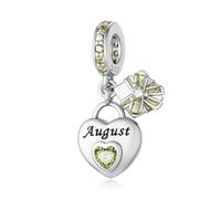 LNQOBU 925 Sterling Silve Heart-shaped Birthstone Charm for Bracelets, With 5A Cubic Zirconia Birthday Charms Dangle Pendant Bead for Pandora Bracelets
