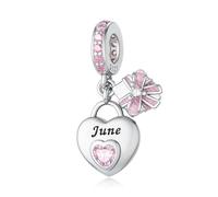 LNQOBU 925 Sterling Silve Heart-shaped Birthstone Charm for Bracelets, With 5A Cubic Zirconia Birthday Charms Dangle Pendant Bead for Pandora Bracelets