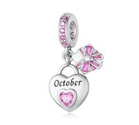 LNQOBU 925 Sterling Silve Heart-shaped Birthstone Charm for Bracelets, With 5A Cubic Zirconia Birthday Charms Dangle Pendant Bead for Pandora Bracelets