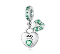 LNQOBU 925 Sterling Silve Heart-shaped Birthstone Charm for Bracelets, With 5A Cubic Zirconia Birthday Charms Dangle Pendant Bead for Pandora Bracelets