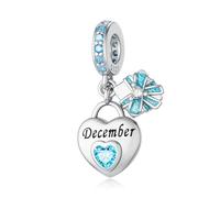 LNQOBU 925 Sterling Silve Heart-shaped Birthstone Charm for Bracelets, With 5A Cubic Zirconia Birthday Charms Dangle Pendant Bead for Pandora Bracelets
