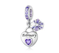 LNQOBU 925 Sterling Silve Heart-shaped Birthstone Charm for Bracelets, With 5A Cubic Zirconia Birthday Charms Dangle Pendant Bead for Pandora Bracelets