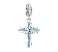 LNQOBU 925 Sterling Silver Birthstone Charm for Bracelets, with 5A Cubic Zirconia Cross Charms - Dangle Pendant Bead Charme for Pandora Bracelets and Necklaces