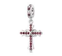 LNQOBU 925 Sterling Silver Birthstone Charm for Bracelets, with 5A Cubic Zirconia Cross Charms - Dangle Pendant Bead Charme for Pandora Bracelets and Necklaces