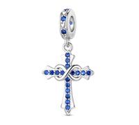 LNQOBU 925 Sterling Silver Birthstone Charm for Bracelets, with 5A Cubic Zirconia Cross Charms - Dangle Pendant Bead Charme for Pandora Bracelets and Necklaces