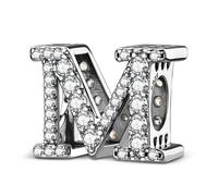 LNQOBU A~Z Alphabet Charm Letter Beads 925 Sterling Silver with Cubic Stones,Minimalist style Charms fits Pandora Bracelets & Necklace Womens Jewelry Gift