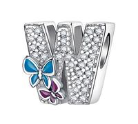 LNQOBU Complete A~Z Alphabet Charm Letter Beads Solid 925 Sterling Silver with Cubic Stones Flower Butterfly fits European Bracelets Necklace Women Jewelry Gift Options