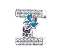 LNQOBU Complete A~Z Alphabet Charm Letter Beads Solid 925 Sterling Silver with Cubic Stones Flower Butterfly fits European Bracelets Necklace Women Jewelry Gift Options